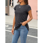 AUTOMET Womens Cap Sleeve Shirts Summer Soft Business Casual Tops for Work Tees