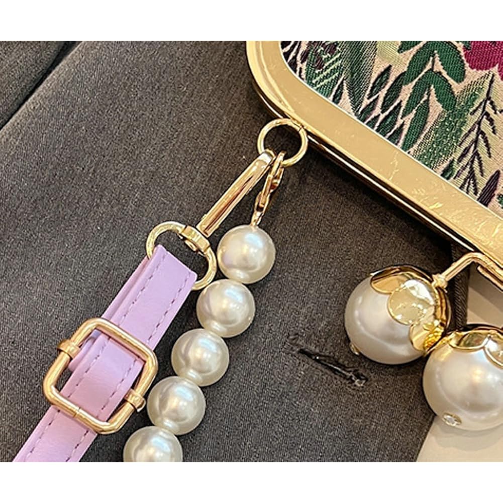 Vintage Embroidered Flower Handbag Retro Pearl Chain Crossbody Bag Clutch Kiss Lock Top Handle Shoulder Purse Wallet 2026