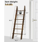 Teakmama 6-Tier 5.4Ft Blanket Ladder With Hanging Knobs Rustic Brown | Farmhouse Wall Leaning Solid Wood Scratch & Slip Proof Quilt Rack, Living Room Bedroom Bathroom, Xmas Deco, Easy Setup