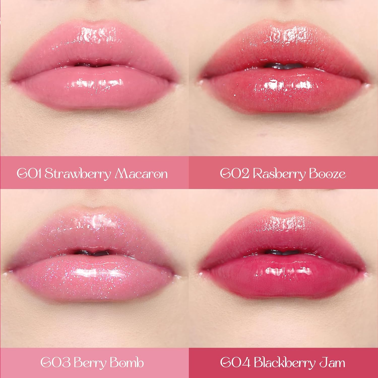 Flower Knows Violet Strawberry Rococo Glowy Lip Gloss,Moisturizing Shimmery Transparent Pink Plumping Lip Oil,Hydrating Lip Tint for Girls&Women,Vegan & Cruelty-Free,0.12 Fl Oz(G03 Berry Bomb)