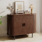 Buffet Sideboard Cabinet With Storage, 40" Fluted Cabinet With Sliding Door & Adjustable Shelf, Modern Accent Coffee Bar Console Table For Kitchen, Entryway, Walnut