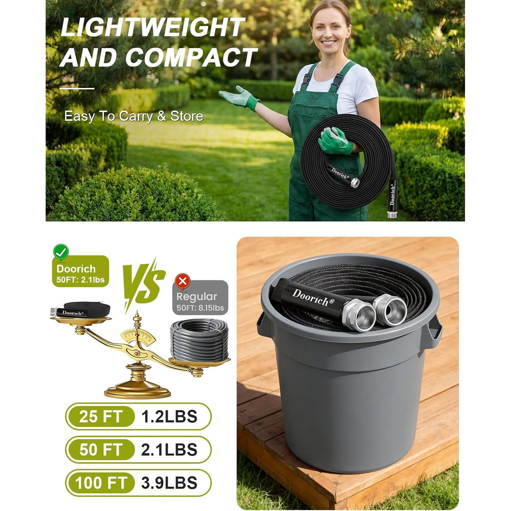 Garden Hose, Lightweight, Ultra Flexible, Durable, Kink-Free Water Hose - Made Of Tpu, Drinking Water Safe Material, Non-Shrinking, Easy To Store, All-Weather, Black (50 Ft)