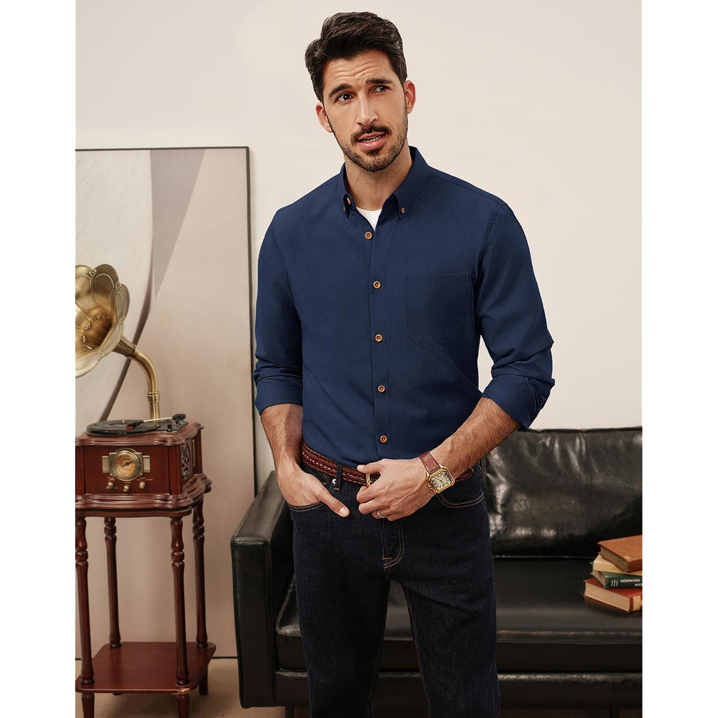 Pj Paul Jones Men'S Oxford Button Down Shirt Long Sleeve Regular Fit Business Casual Dress Shirts With Chest Pocket
