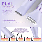 Hatteker 4-in-1 Women's Electric Razor, Dual-Head Body Hair Trimmer for Women, IPX7 Waterproof Rechargeable Bikini Trimmer & Facial Hair Remover for Legs, Armpits, Face, Nose, Eyebrows, Purple