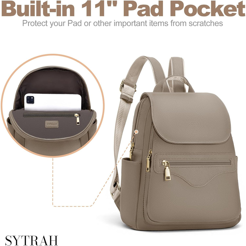 Backpack Purse For Women, Causal Backpack With Built-In Rfid Wallet & 11" Tablet Sleeve, Stylish Travel Daypack For Daily Khaki