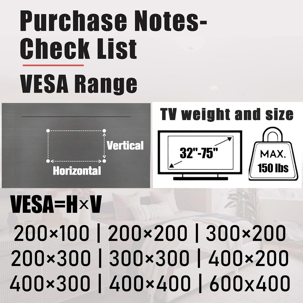 No Stud Tv Wall Mount, 32 To 75 Inch Drywall Studless Tv Bracket, Up To 150 Lbs, No Damage, No Drill, No Screws, Easy Install Low Profile Tvs Mount, Include All Hardware