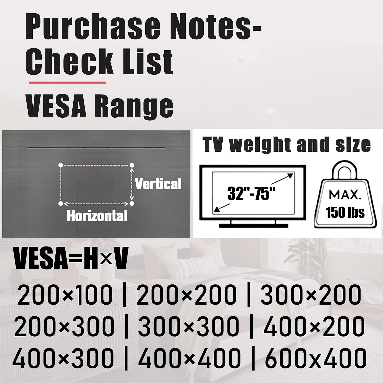 No Stud Tv Wall Mount, 32 To 75 Inch Drywall Studless Tv Bracket, Up To 150 Lbs, No Damage, No Drill, No Screws, Easy Install Low Profile Tvs Mount, Include All Hardware