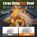 Econook 32 Inch Fire Pit, Square Outdoor Fire Pit Table With Spark Screen & Fire Poker, 3-In-1 Multipurpose Firepits For Outside, Fireplace For Yard, Garden, Patio