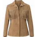 Women’S Buffalo Suede Fringe Jacket, Genuine Leather Western Cowgirl Boho Coat Vintage Style