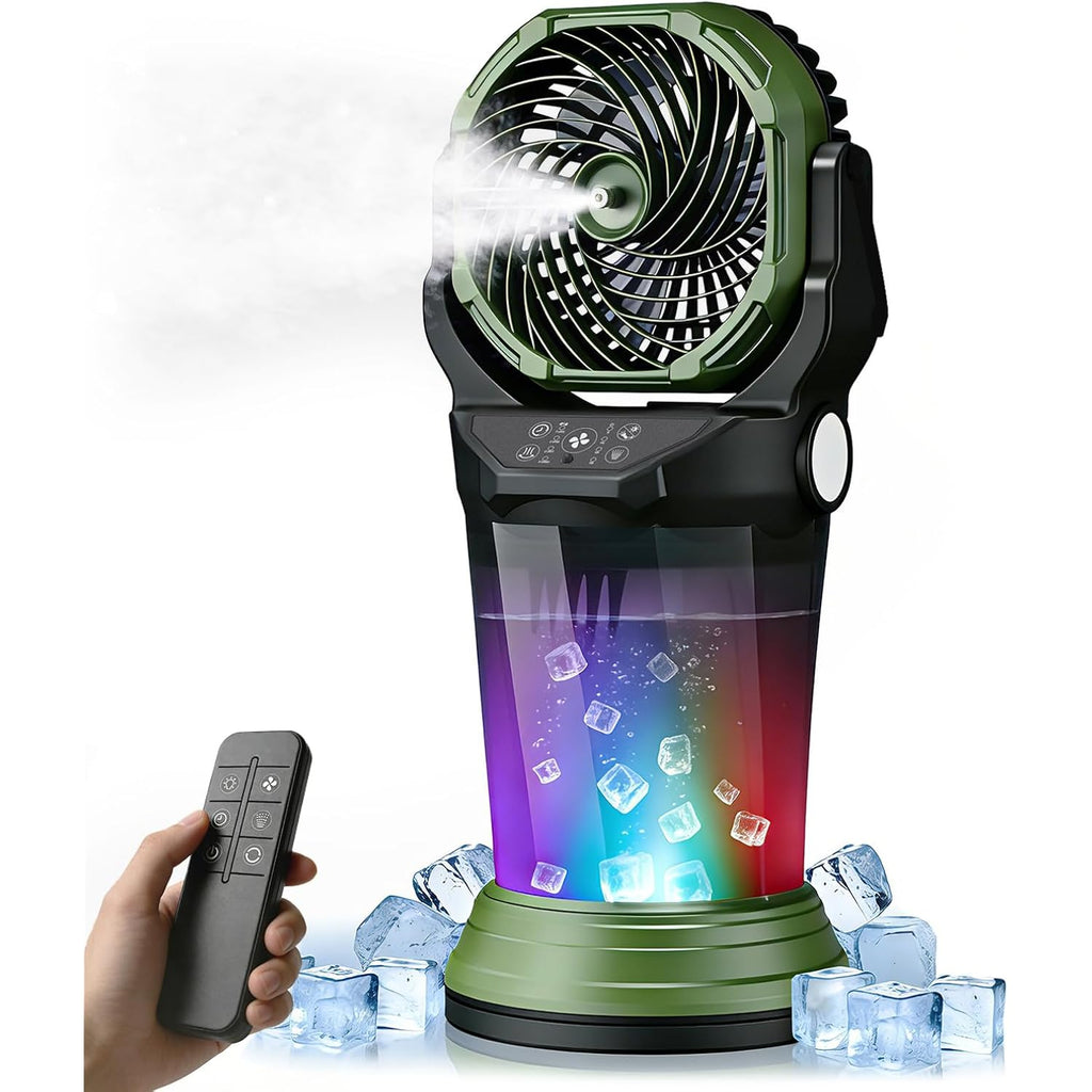 Portable Misting Fan With Remote, 2L Water Tank & 2 Spray Modes, 30000Mah Rechargeable Outdoor Cooling Fan, 4 Wind Speeds, 3 Timers, 120° Oscillation, Rgb Lights & Flashlight For Camping Beach Patio