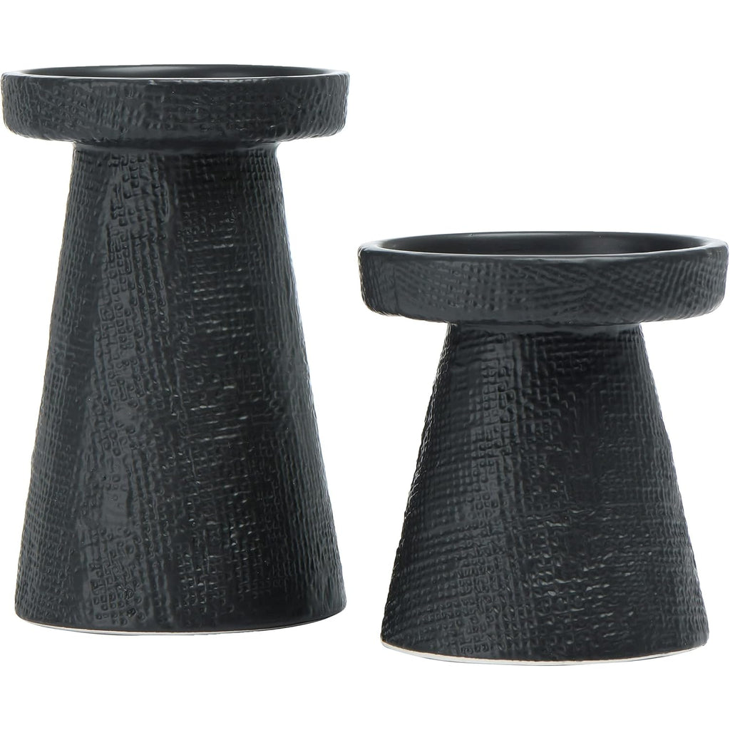 Main + Mesa Stoneware Pillar & Taper Candle Holders, Set of 2