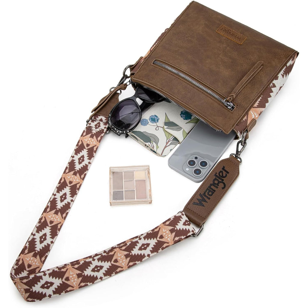 Wrangler Aztec Crossbody Purse Medium Shoulder Bags for Women Western Handbag with Guitar Strap