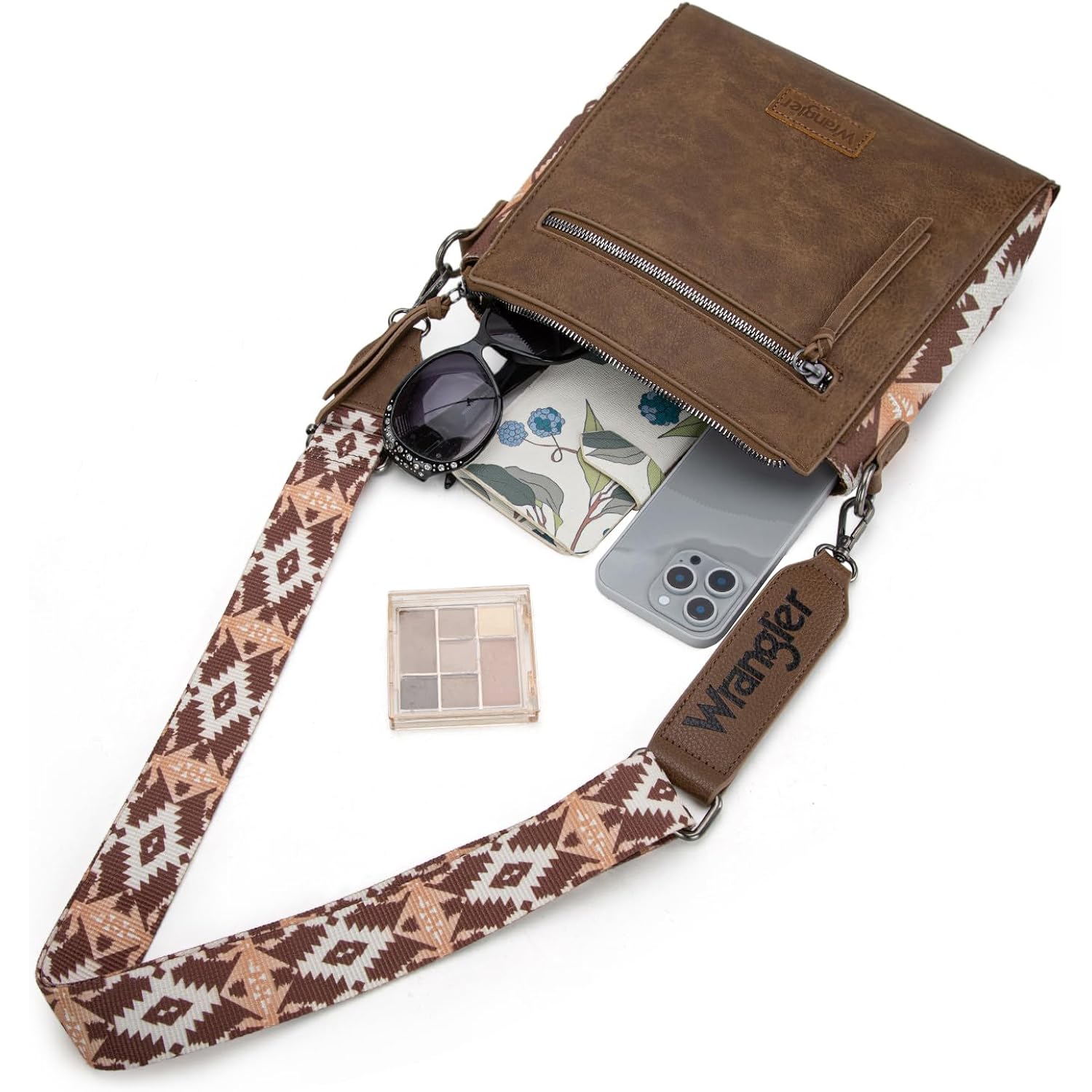 Wrangler Aztec Crossbody Purse Medium Shoulder Bags for Women Western Handbag with Guitar Strap