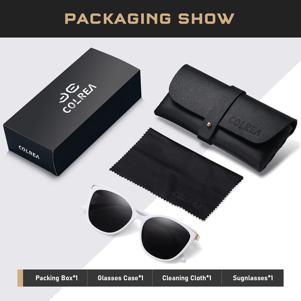 Trendy Cat Eye Sunglasses for Women Fashion Cateye UV400 Protection Glasses CL22017 White Frame