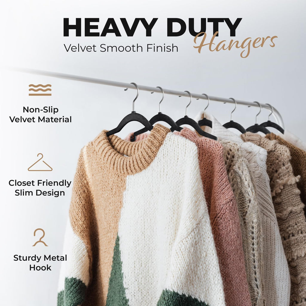 100 Pack Velvet Hanger For Shirt Pants Dresses Skirts Suits Jackets - Slim Space Saving Design - Standard Coat Hanger - Sturdy & Durable Design With Shoulder Grooves Hook