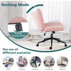 OLIXIS Criss Cross Chair with Wheels Wide Cross Legged Office Desk Vanity Chair Comfy Fabric Armless Adjustable Swivel for Home Computer Task Teddy Pink