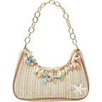 Makemechic Women'S Straw Beach Purse Seashell Beaded Shoulder Handbags Summer Vacation Bags