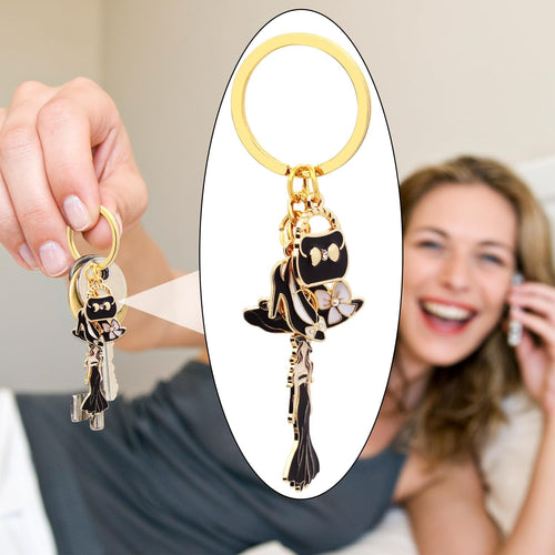 4Pcs Women Dress Up Keychain Alloy Enamel High Heel Lady Hat and Handbag Charm Keyrings for Fashion Decoration Accessories