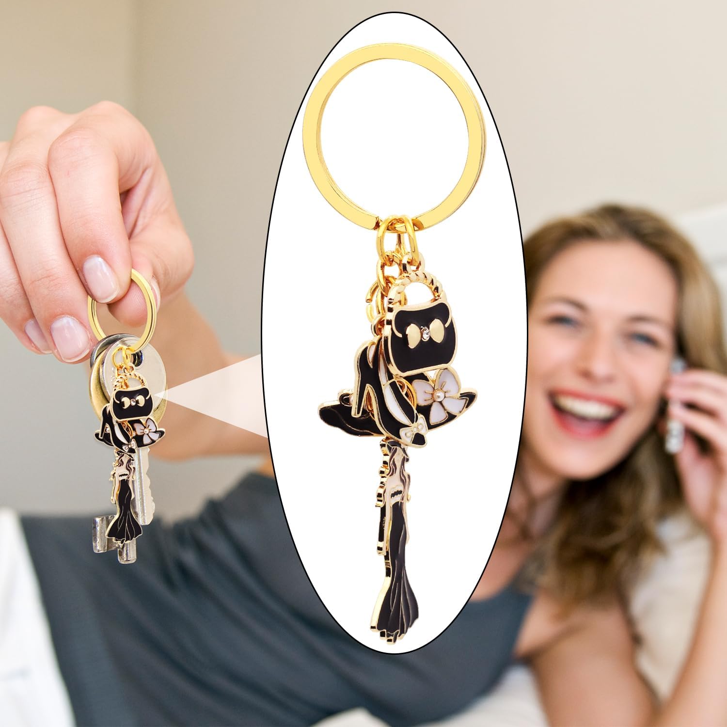 4Pcs Women Dress Up Keychain Alloy Enamel High Heel Lady Hat and Handbag Charm Keyrings for Fashion Decoration Accessories