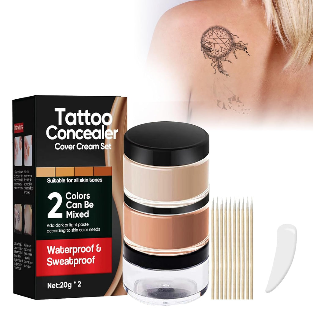 Tattoo Cover Up Makeup Waterproof, 2-In-1 Waterproof Tattoo Concealer – Mixable Light/Dark Shades, Invisible & Skin-Friendly Formula, Long-Lasting Cover For Tattoos, Scars, Vitiligo & Dark Spots