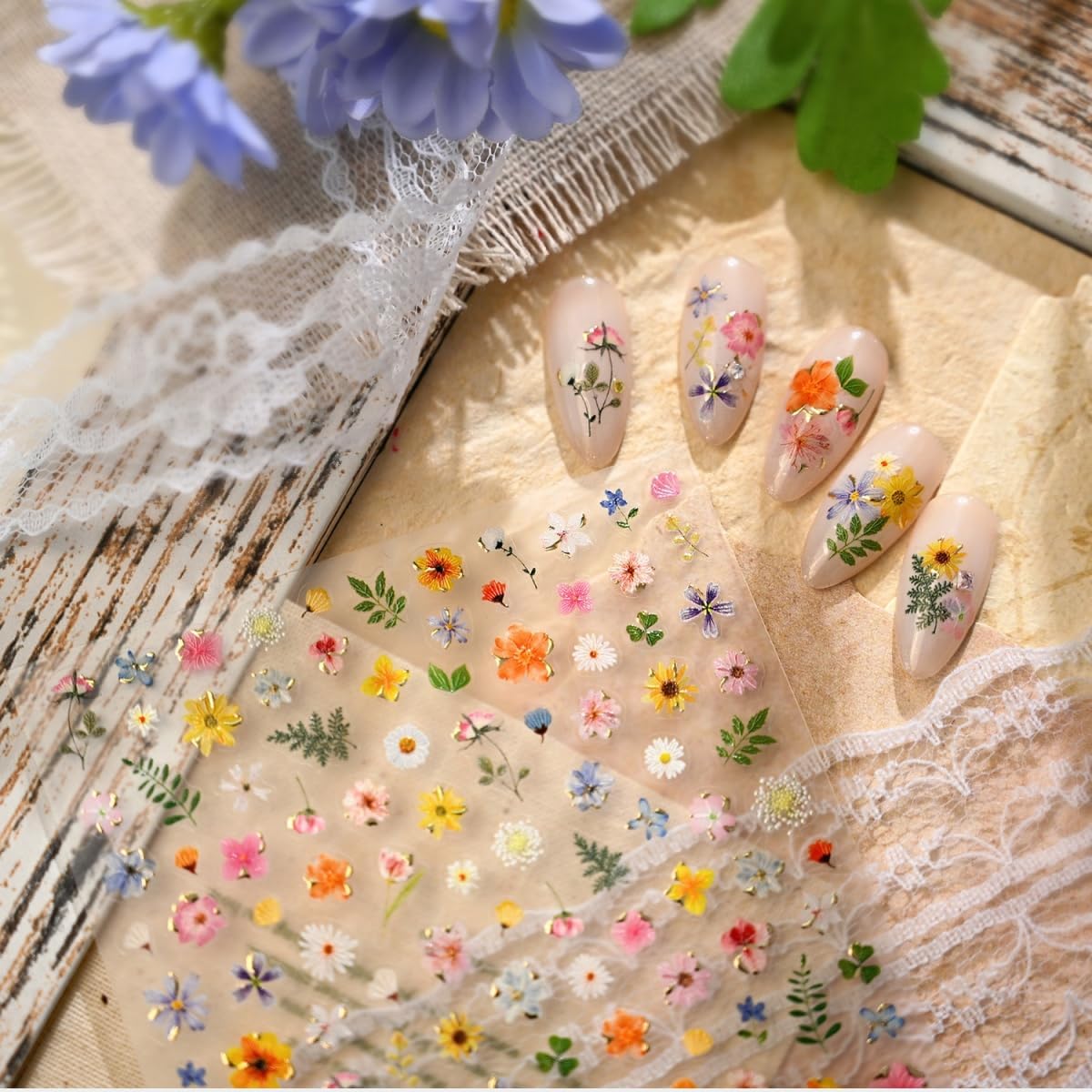 Flower Nail Stickers 5D Embossed Flower Nail Art Decals Floral Nail Design Self Adhesive Nail Decals for Nail Art Small Floral Nail Decoration Nail Art Supplies for Women