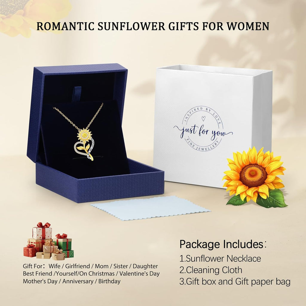 Gift for Wife Women-18k Gold Plated Sunflower Necklace for Women Anniversary Birthday Gold Jewelry You Are My Sunshine Pendant Necklaces Gifts for Her Girlfriend Mom Grandma Daughter