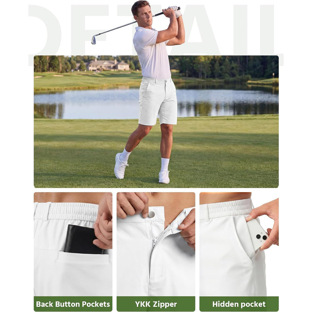 Wulcea Men'S Golf Shorts 9" Chino Stretch Fabric Elastic Waist Quick Dry Water Resistant Casual Dress Work With Phone Pocket