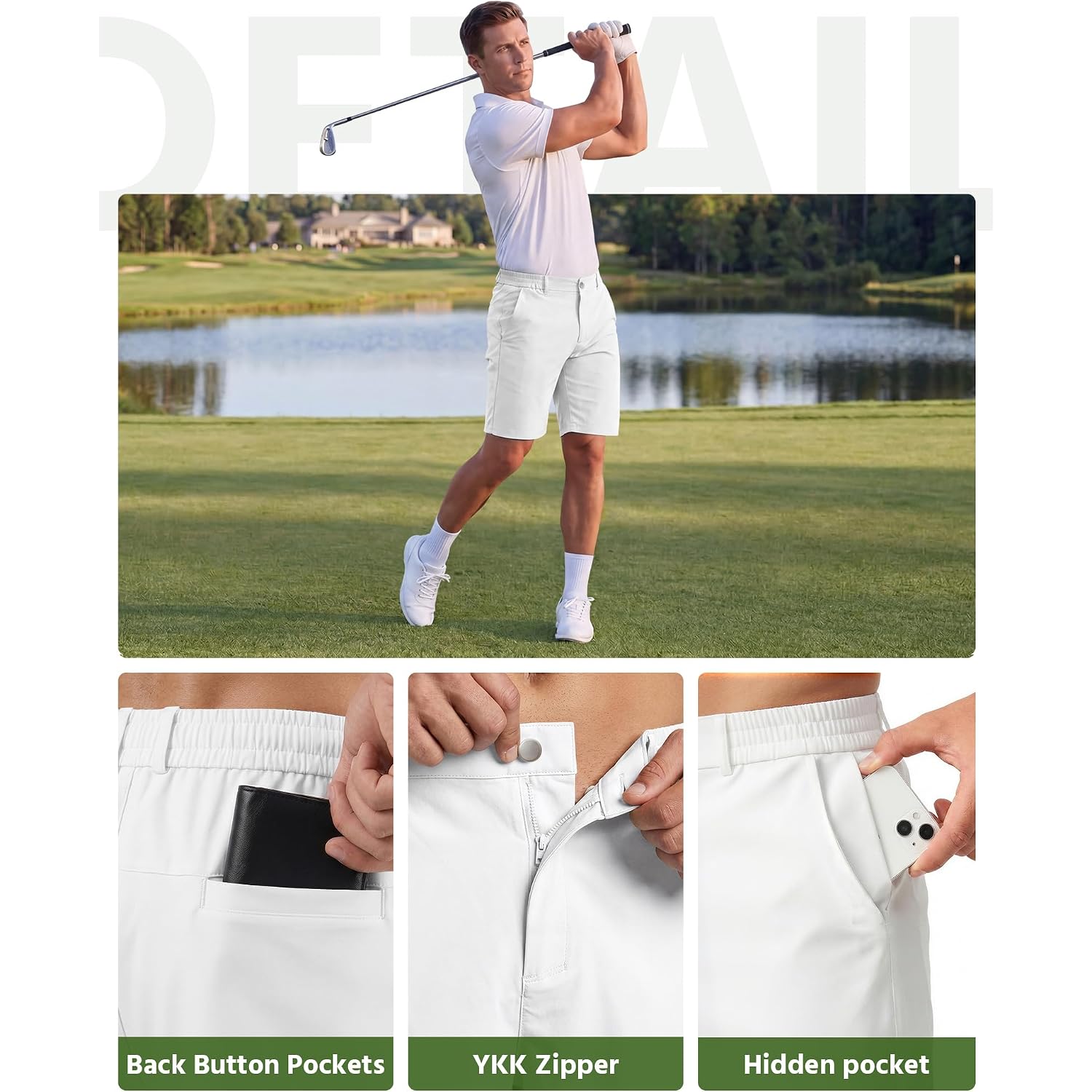 Wulcea Men'S Golf Shorts 9" Chino Stretch Fabric Elastic Waist Quick Dry Water Resistant Casual Dress Work With Phone Pocket