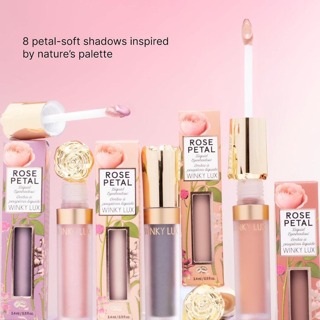 Winky Lux Rose Petal Liquid Eyeshadow, Longwear, Buildable, High-Pigment, Blendable, Crease-Proof, With Hydrating Vitamin E & Mango Seed Butter, Clean Beauty, Cruelty-Free, Vegan, Sunflower Shimmer