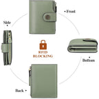 Women'S Lightweight Genuine Leather Wallet, Includes Card Holders, Rfid-Blocking, Lightweight, Photo & Id Holder, Green
