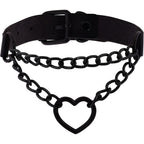 Sacina Goth Heart Chain Choker Necklace, PU Leather Choker, Gothic Punk Grunge Emo Necklace, Halloween Christmas Jewelry Gift for Women, Men