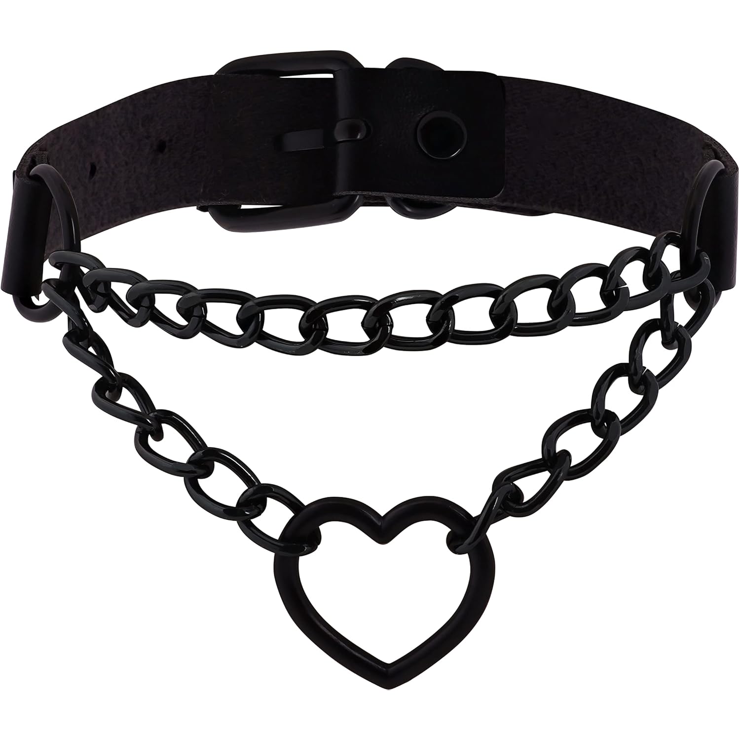 Sacina Goth Heart Chain Choker Necklace, PU Leather Choker, Gothic Punk Grunge Emo Necklace, Halloween Christmas Jewelry Gift for Women, Men