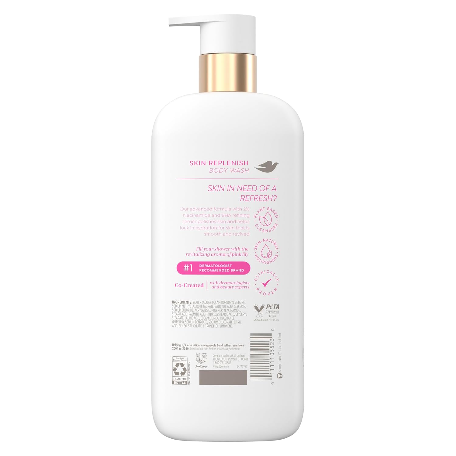 Dove Serum Body Wash Skin Replenish Smooths Skin With Niacinamide & Bha Serum 18.5 Fl Oz