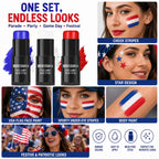 Bobisuka Red White Blue Face Paint Stick Kit, Eye Black Sticks For Football Baseball Softball Lacrosse American-Flag, Body Paints Makeup Kit For Halloween Cosplay Special Effects Costume Sfx