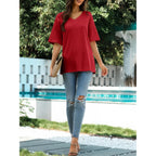 Ebifin Womens Oversized Tshirts V Neck Tee Shirts Half Sleeve Loose Fit T Shirt Cotton Tunic Tops