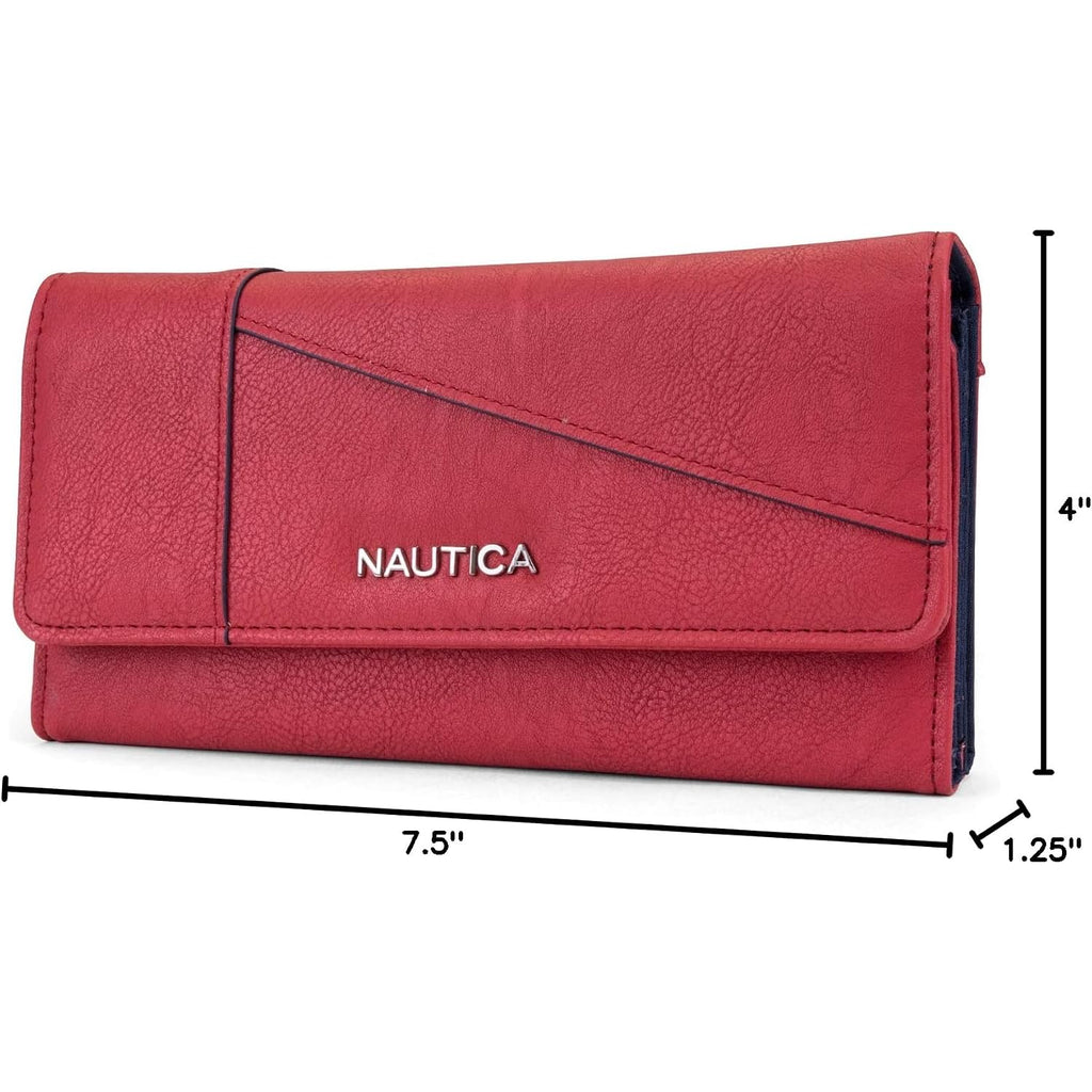 Nautica Money Manager Womens Slim Rfid Blocking Wallet, Small Bifold Credit Card Holder With Zipper Coin Pocket And Id Window