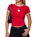 Blooming Jelly Womens Y2K Crop Tops Going Out Workout Cute Tee Shirts Short Sleeve Basic Summer 2026 Gym Outfits Red