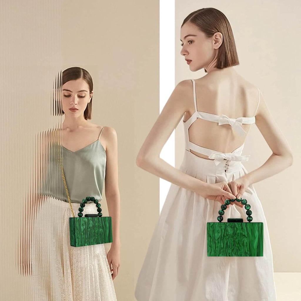 Acrylic Purses Evening Clutch Bag Marbling Handbags For Women Cross Body Bag With Pearl Chain Formal Wedding Prom Party