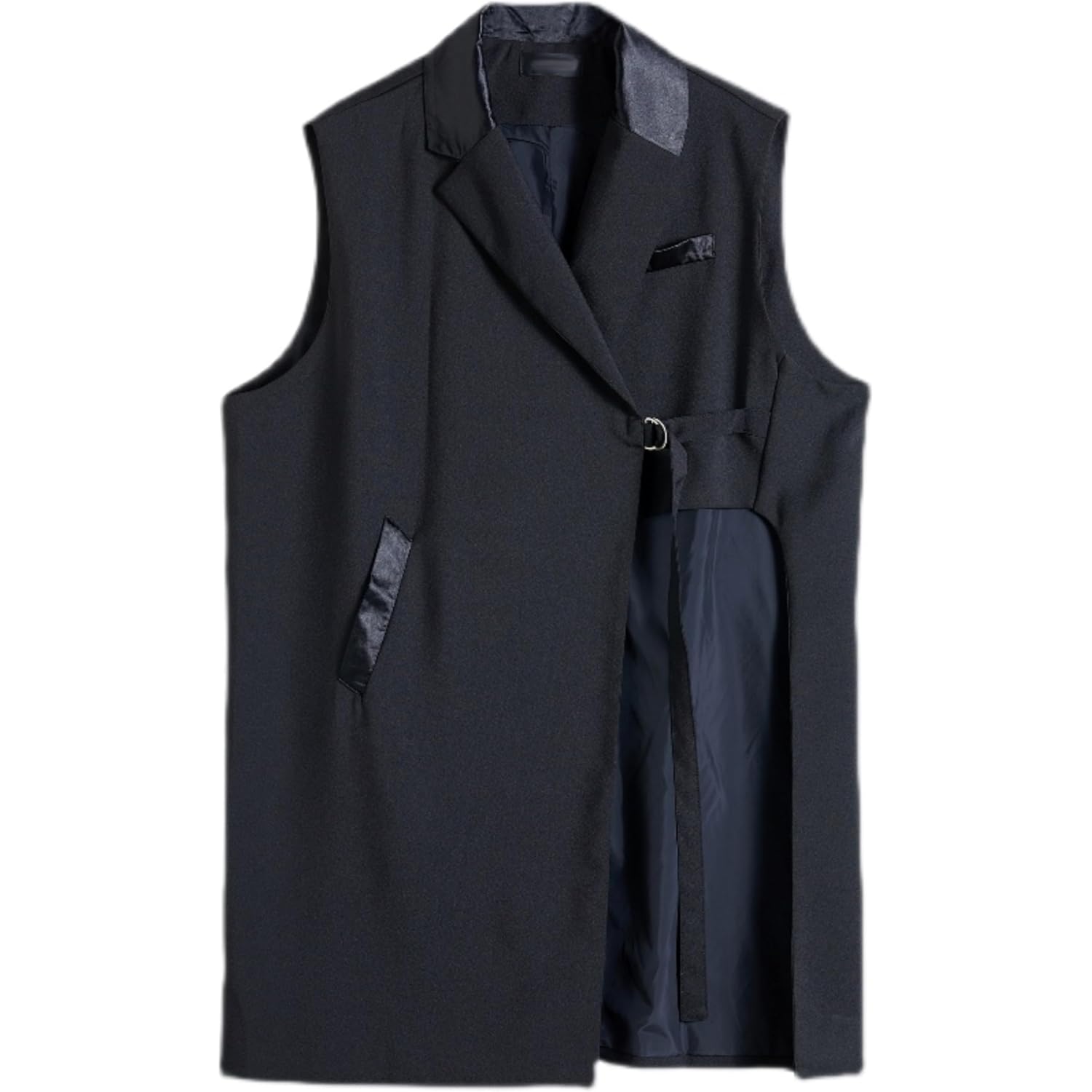 Ellazhu Women'S Funky Lapel Collar Cardigan Vest Solid Color Assymmetrical Sleeveless Outerwear Gz121 A