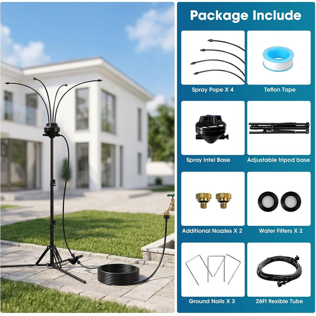 5.3Ft Standing Misters For Outside Patio,Misting Cooling System With 26.5Ft Water Line & 6 Brass Nozzles,Adjustable Height Portable Water Mister For Patio, Bbq, Pool, And Water Activities