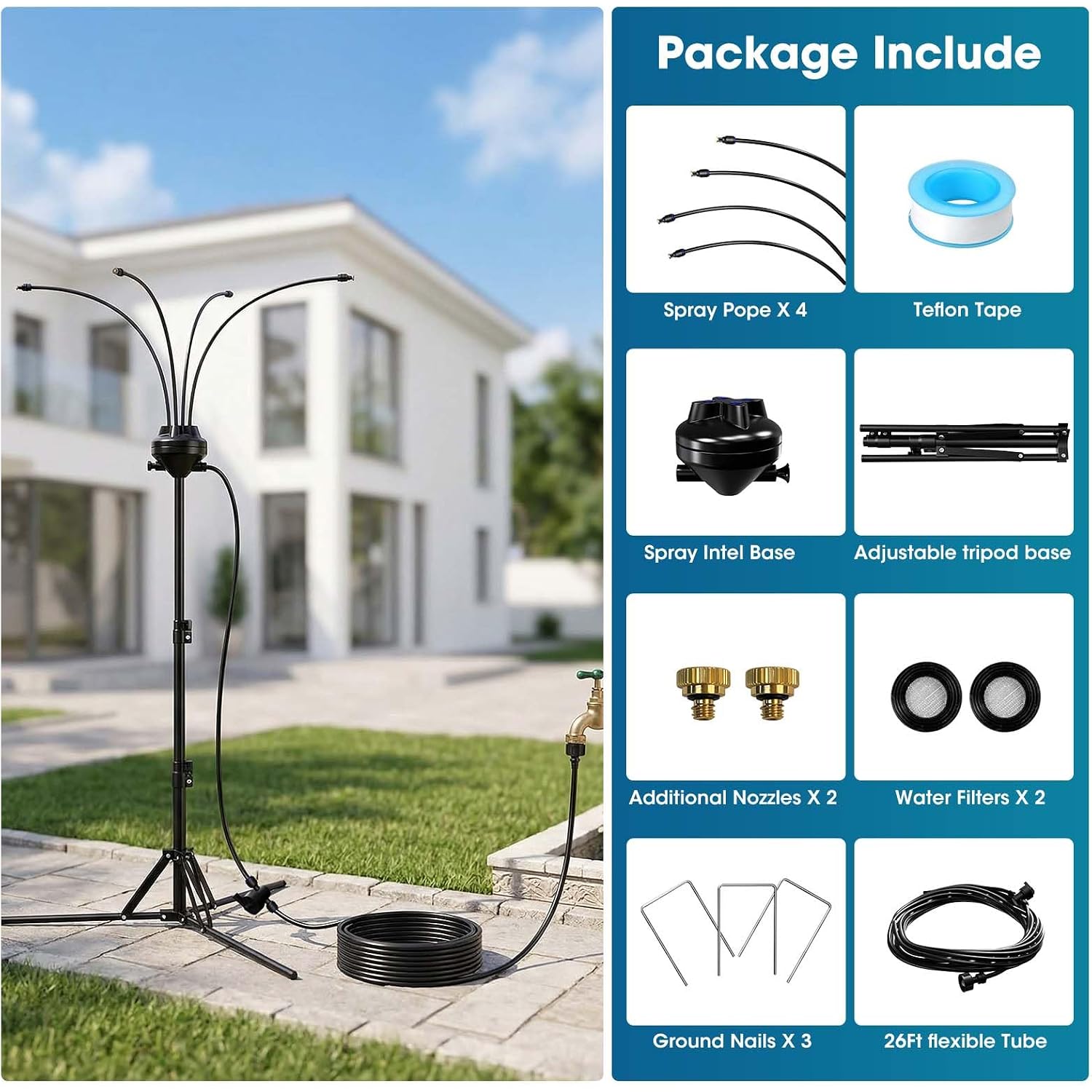 5.3Ft Standing Misters For Outside Patio,Misting Cooling System With 26.5Ft Water Line & 6 Brass Nozzles,Adjustable Height Portable Water Mister For Patio, Bbq, Pool, And Water Activities