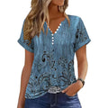 Short Sleeve Shirts for Women V Neck Button Down Floral Soft Boho Womens Blouses Casual Loose Fit Peasant Blouse