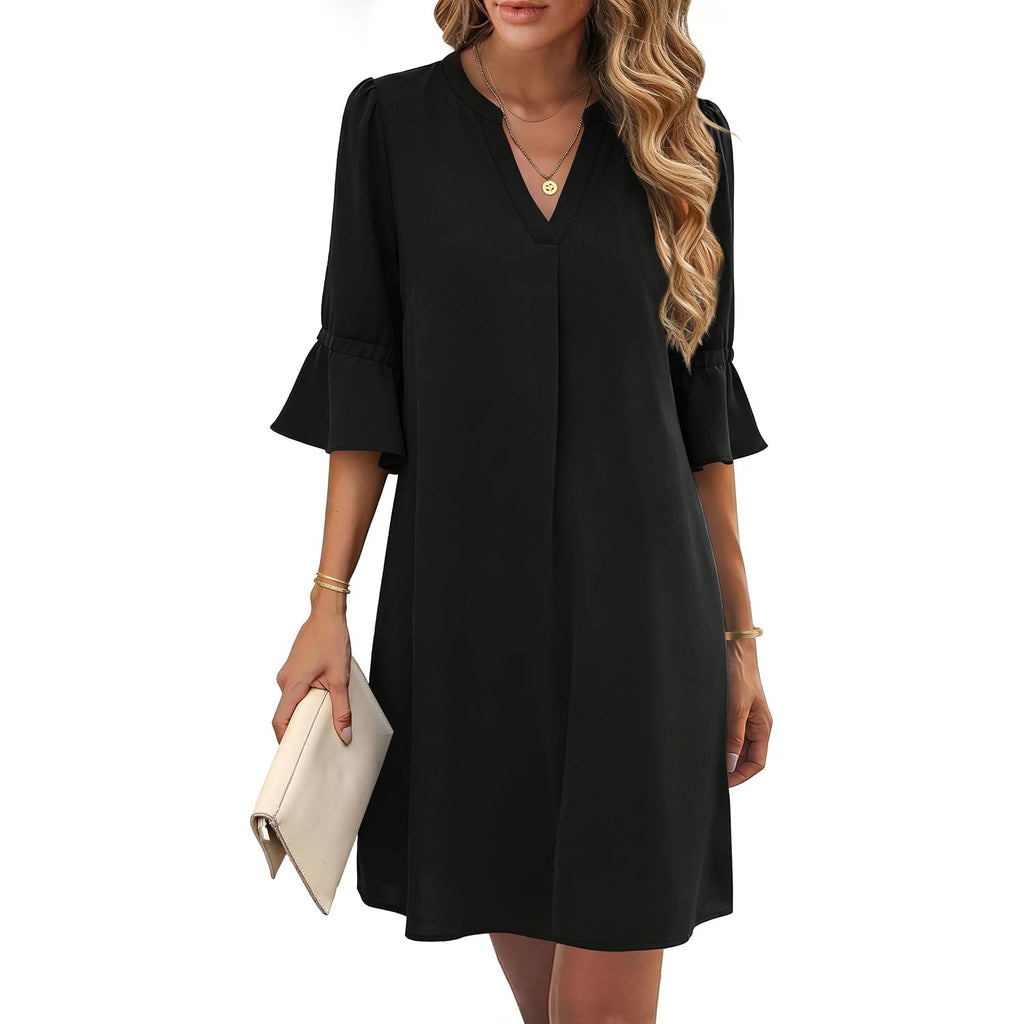 Rumia Shift Dress For Women V Neck Ruffle Sleeve Summer Dress | 100% Polyester, Loose Fit With Pockets, V-Neck And Ruffle Sleeves For Summer Outings And Travel