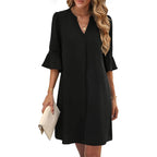 Rumia Shift Dress For Women V Neck Ruffle Sleeve Summer Dress | 100% Polyester, Loose Fit With Pockets, V-Neck And Ruffle Sleeves For Summer Outings And Travel
