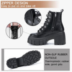 Fitory Women’S Combat Boots Lightweight Lace Up Side Zipper Ankle Botas High Heel Chunky Platform Lug Sole Booties 2026 Size 6-11