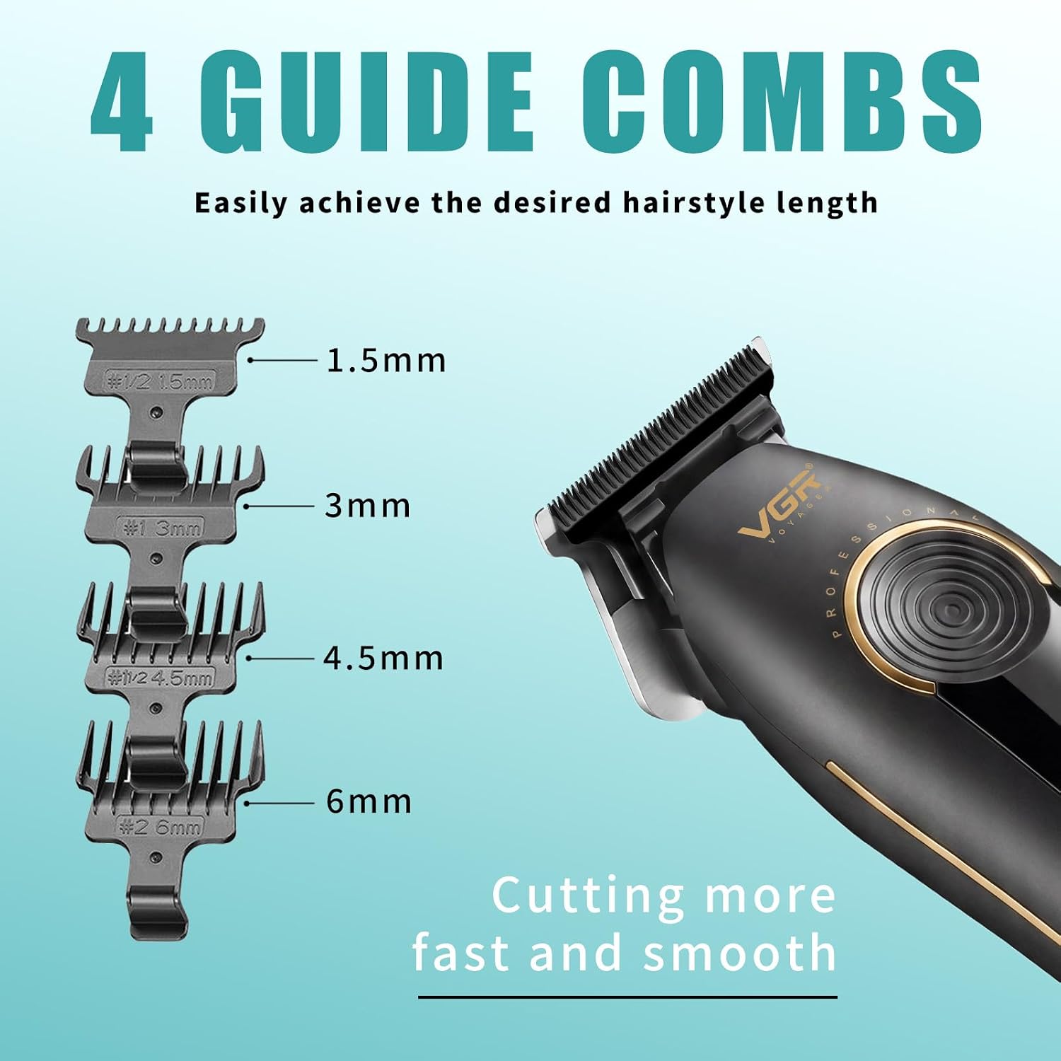 Vgr 299 Hair Clippers For Men, Professional Hair Trimmer For Men, Cordless Barber Clippers With 5-Speed Levels & 7000Rpm Motor, Zero Gap Trimmer With Ceramic Metal Blade For Fade And Line Up, Black
