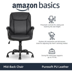Amazon Basics Classic Puresoft PU Padded Mid-Back Office Desk Chair with Armrest, Easy Assembly, Sturdy Metal Base, Wheels, 275lb Support, 26"D x 23.75"W x 42"H, Black