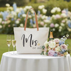 ELEGANTPARK Mrs Gifts for Bride 2026 - Large Canvas Wedding Tote Bag with Zipper, Bridal Shower Gift for Bride to Be, Bachelorette Party Honeymoon Beach Bag