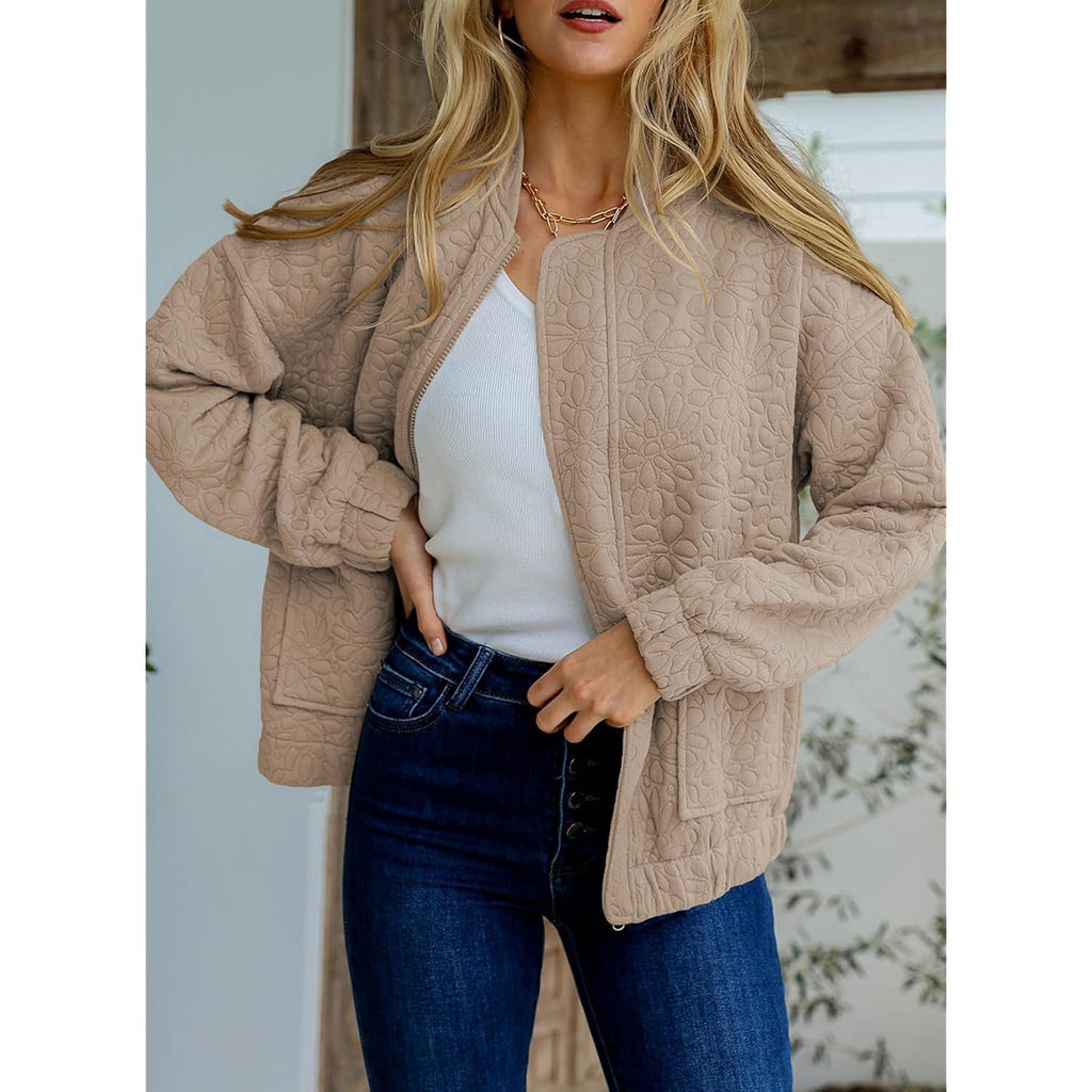 Evaless Bomber Jackets For Women Spring Fashion 2026 Cute Jacquard Coats Lightweight Zip Up Jackets Dressy Casual