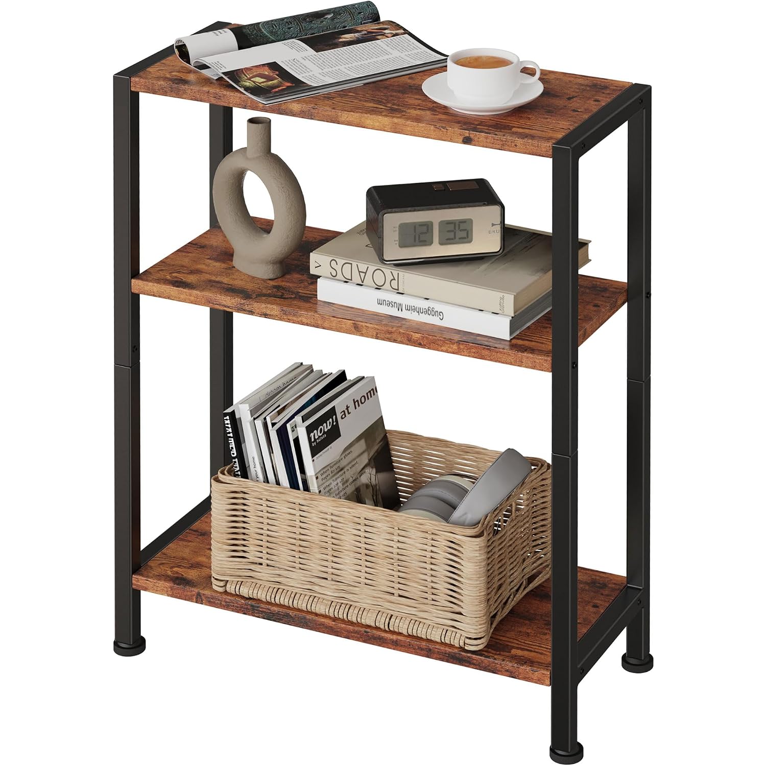 3-Tier Side Table, Small End Table, Sofa Side Table For Narrow Spaces, Slim End Table, Nightstand Table, For Living Room Bedroom Office, Rustic Brown